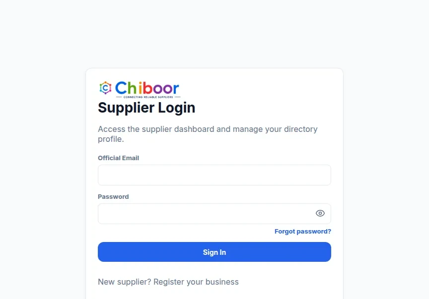 Chiboor supplier login form